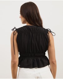 Atmos&Here - Ray Linen Blend Sleeveless Gathered Top