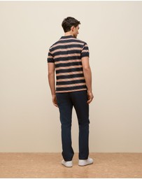Trenery - Textured Stripe Monogram Polo in Navy