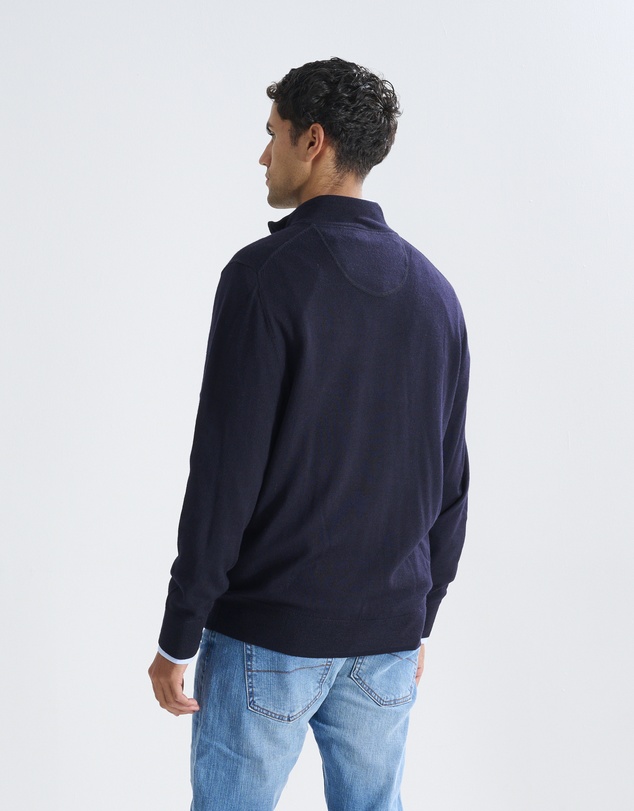 3 Wise Men - 3 Wise Men Harvey Zip Neck Merino Knit - Navy