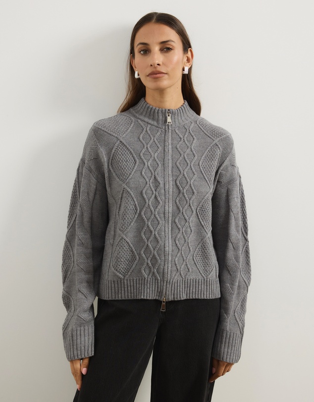 Atmos&Here - Evie Two-Way Zip Cable Knit Cardigan