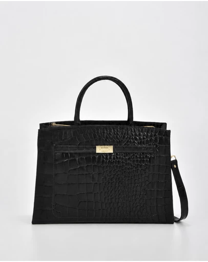 Cobb & Co - Toorak Leather Croc Business Bag Tote