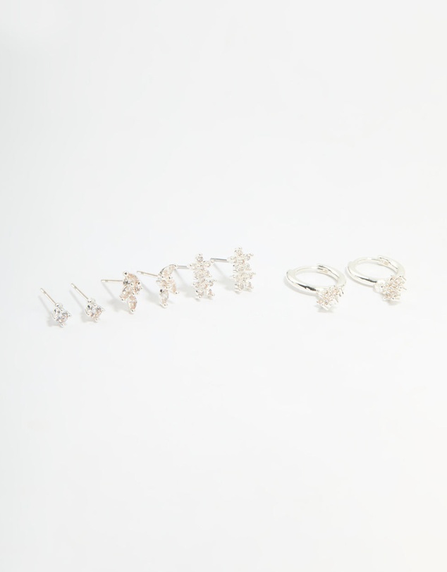 Lovisa - Silver Plated Brass Flower Stud & Hoop Earrings 4-Pack