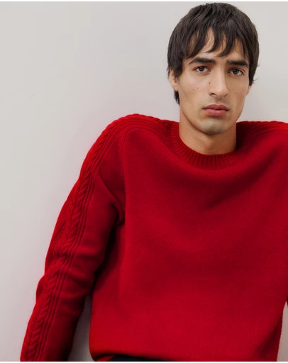 Trenery - Merino Cable Detail Crew in Spice Red