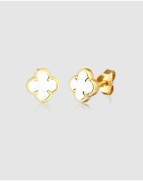 Elli Jewelry - Earrings Stud Cloverleaf Enamel White 925 Sterling Silver Gold Plated
