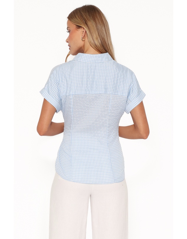 Petal & Pup - Shiloh Side Tie Shirt - Blue Gingham