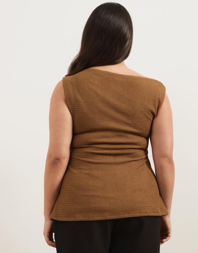 Atmos&Here Curvy - Textured Cut Sew One Shoulder Top With Waist Tie Detail