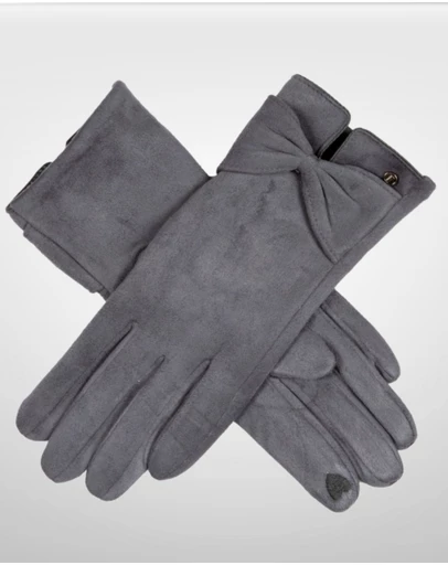 DENTS - Touchscreen Faux Suede Gloves with Bow Winter Warm