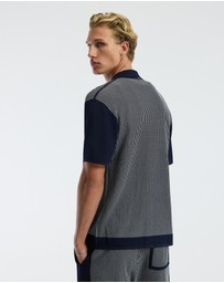 Calibre - Panelled Stripe Knit Shirt Navy