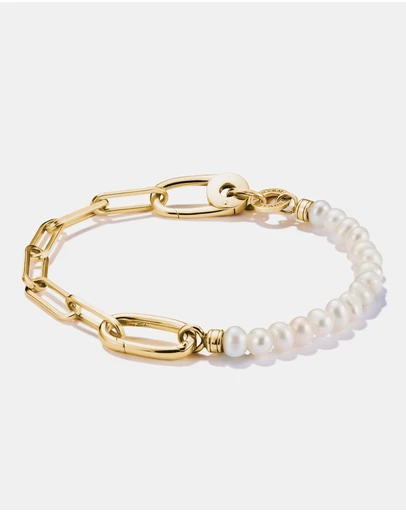 THOMAS SABO - THOMAS SABO Connect Charm Bracelet Paperclip with Pearls Gold