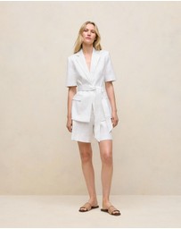 Trenery - Stretch Linen Short Sleeve Blazer in White
