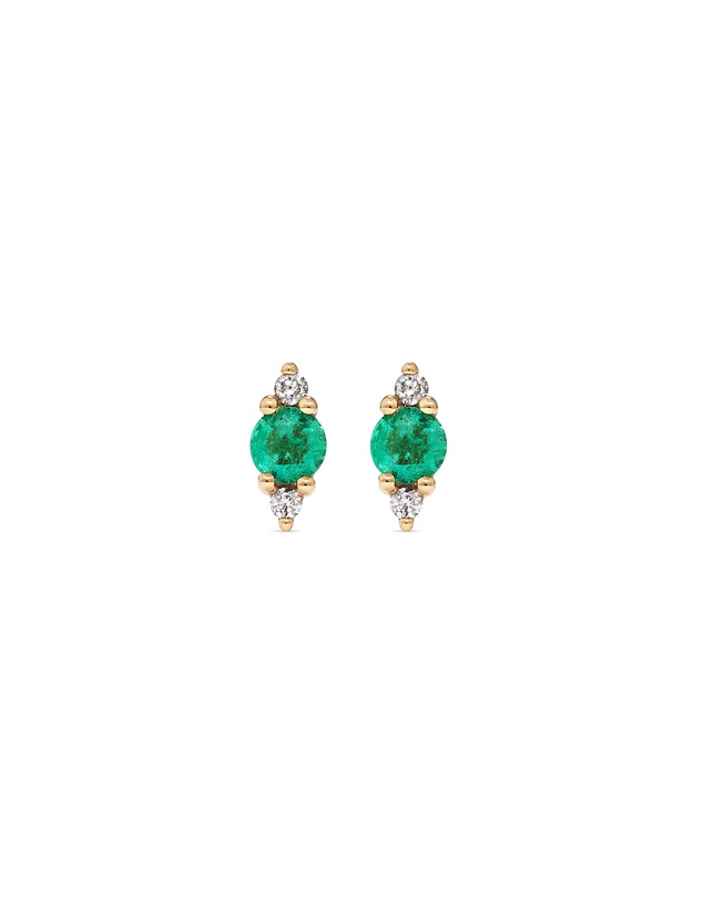Michael Hill - 3 Stone Emerald Earrings with .04 Carat TW Diamonds in 10kt Yellow Gold