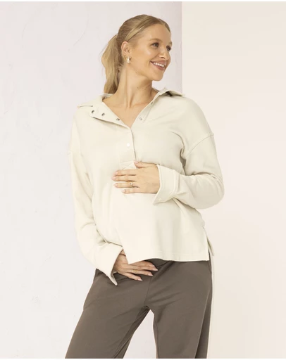 Angel Maternity - Daily Snap Button Collar Sweatshirt in Apricot