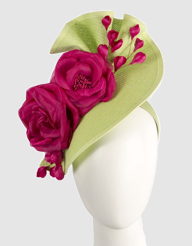 Fillies Collection - Bespoke Sculpted Lime Fuchsia Racing Fascinator