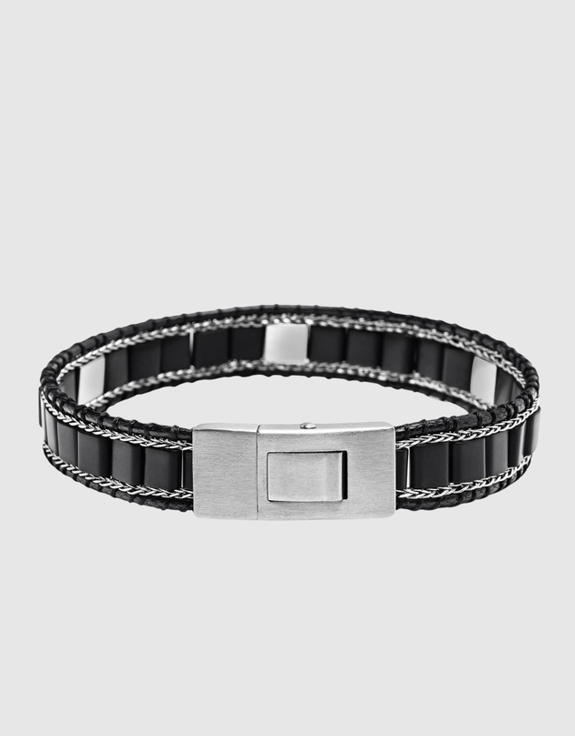 Nialaya Jewellery - Black Onyx Stud Bracelet with Silver