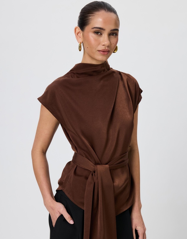 Tussah - Violet Drape Tie Detail Satin Top