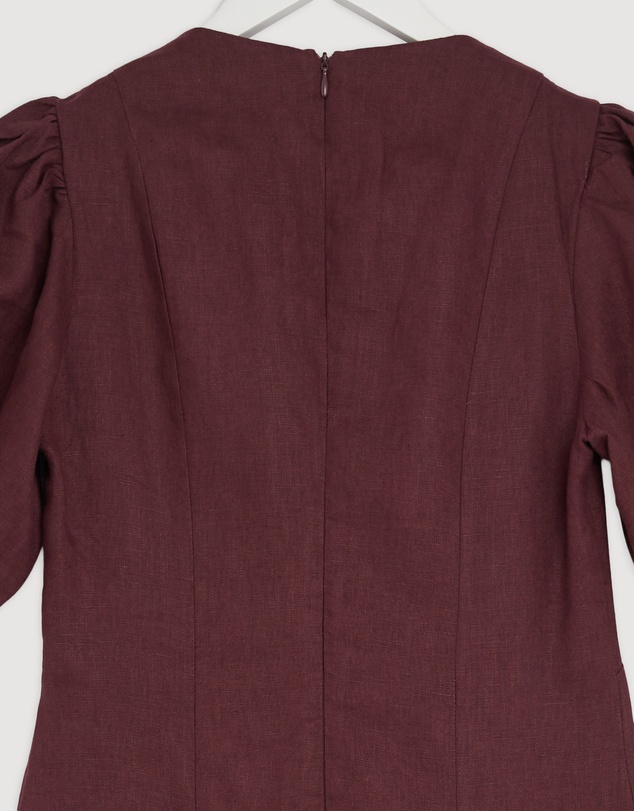 Revibe - Repaired AERE Lori Puff Sleeve Linen Midi Dress - AU 8