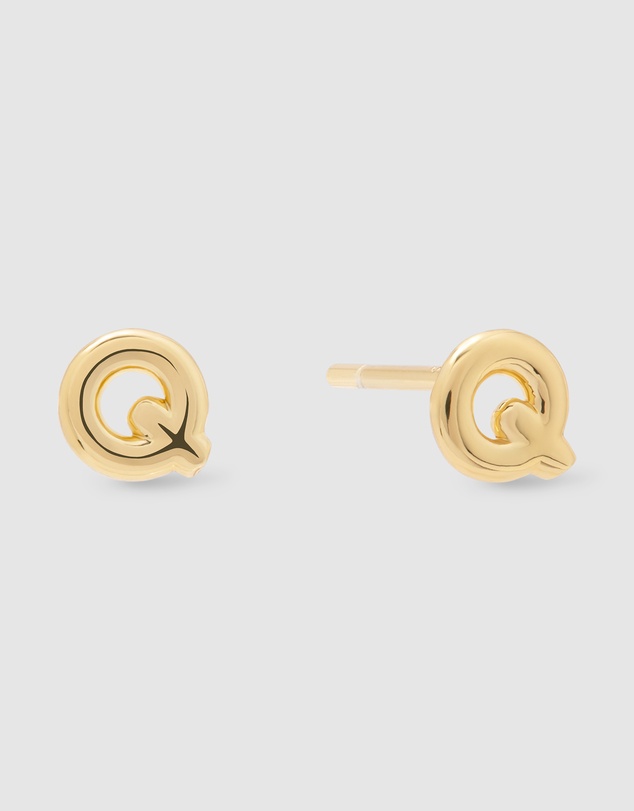 Wanderlust + Co - Alphabet Bubble Gold Stud Earrings - Letter Q