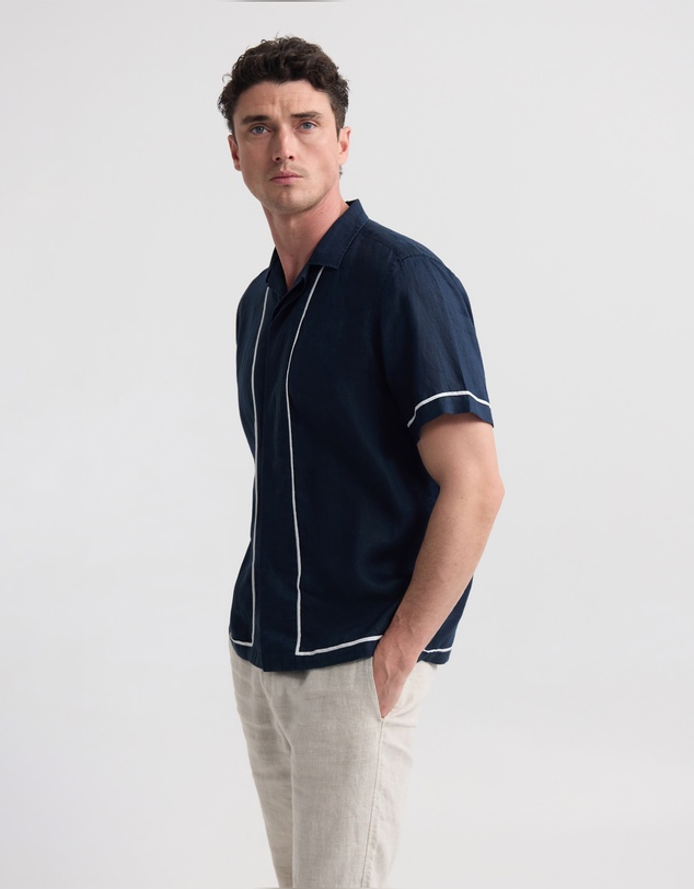 Oxford - Cooper Short Sleeve French Linen Piping Shirt