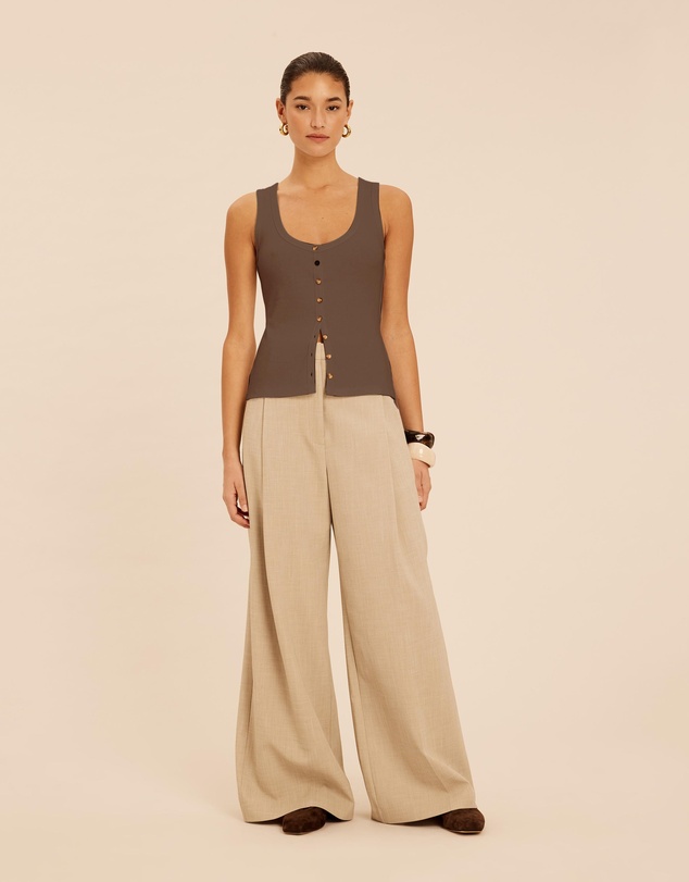 AERE - Ava Button Front Tank Top