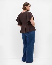 City Chic - Plus size Cinched Peplum Top - chocolate