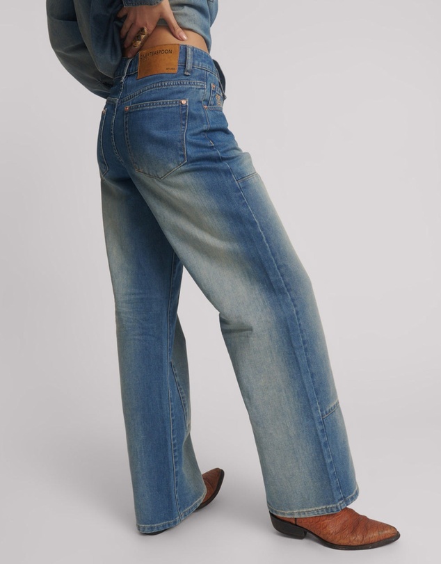 ONE TEASPOON - Jackson Mid Waist Wide Leg Denim Jeans - Blue Ranch