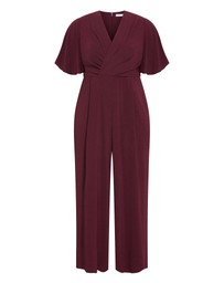 City Chic - Plus size Braelynn V Neck Jumpsuit - dark cherry