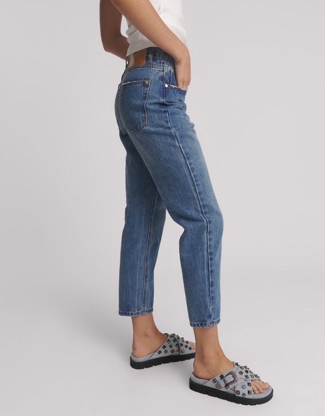 ONE TEASPOON - Slims High Waist Cropped Straight Slim Fit Denim Jeans - Blue Love