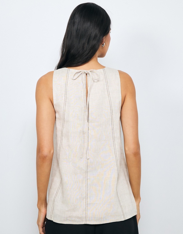AERE - Maya Contrast Stitch Linen Top