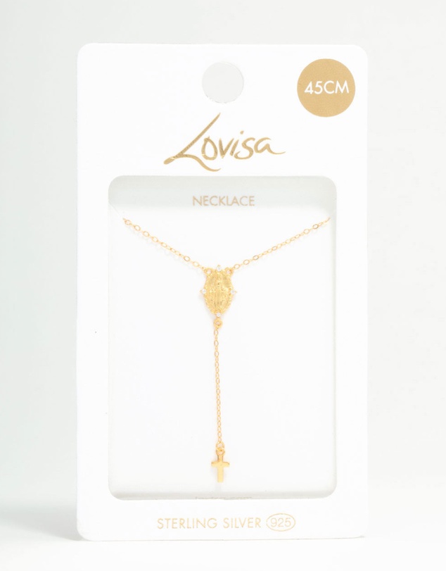 Lovisa - Gold Plated Sterling Silver Rosary Cross Necklace