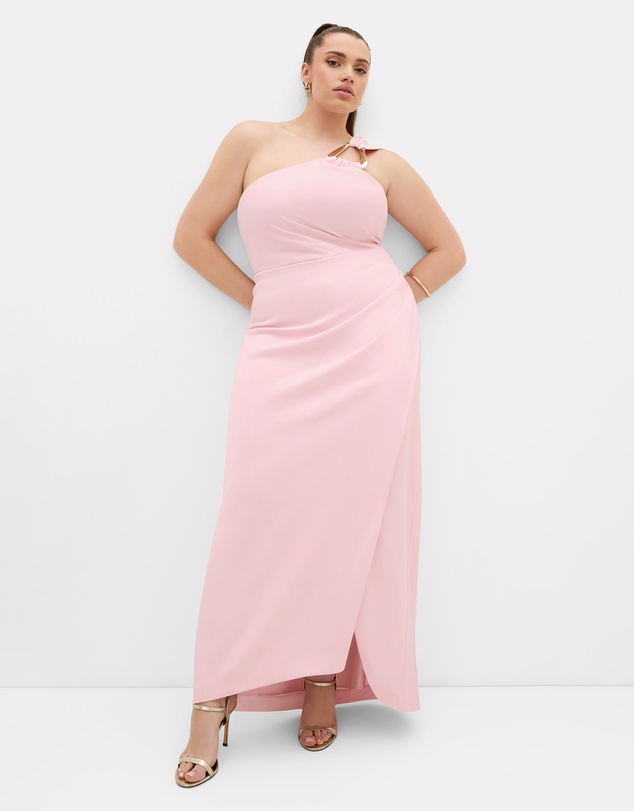 City Chic - Plus size Jayne One Shoulder Maxi Dress - heavenly pink