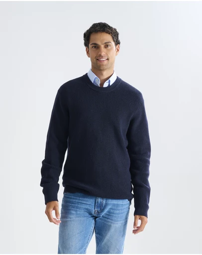 3 Wise Men - 3 Wise Men Drake Crew Neck Wool Blend Knit - Deep Navy