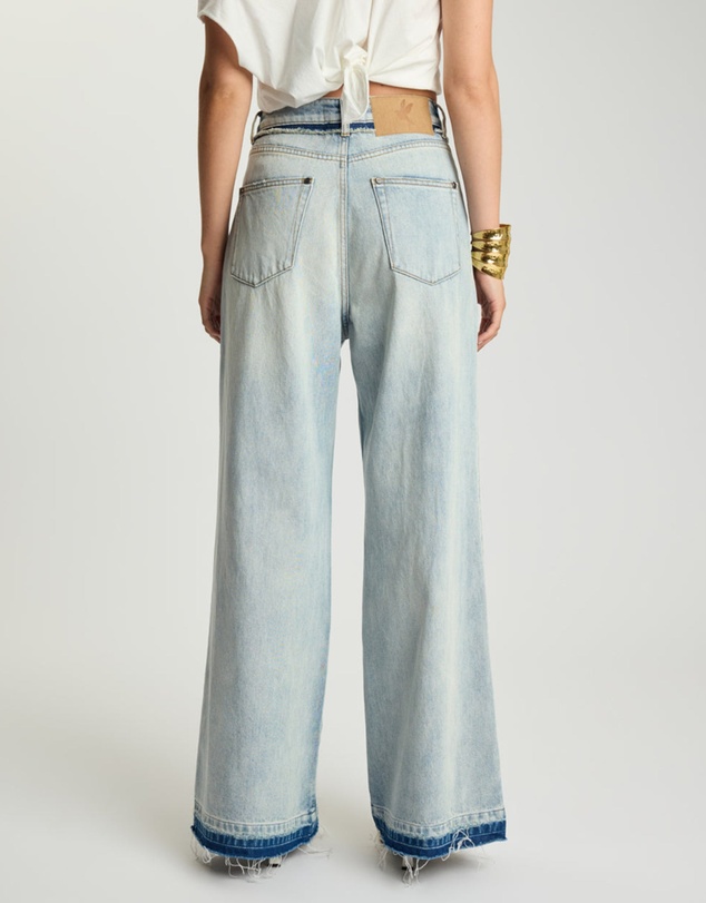 ONE TEASPOON - Love Machines Mid Waist Super Wide Leg Denim Jeans - Split Party Contrast Blue