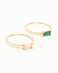 Lovisa - Waterproof Gold Plated Stainless Steel Baguette Cubic Zirconia Rings 2-Pack