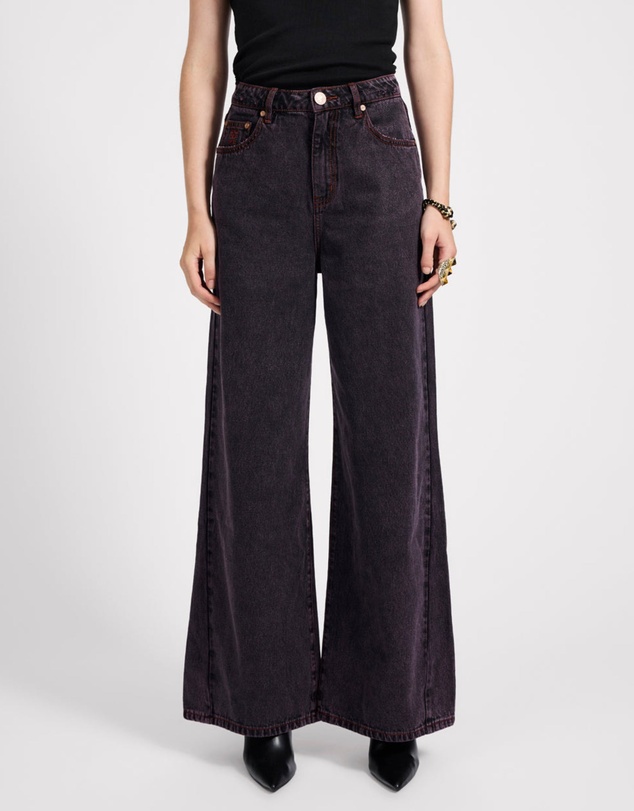 ONE TEASPOON - Love Machines Mid Waist Super Wide Leg Denim Jeans - Black Pink