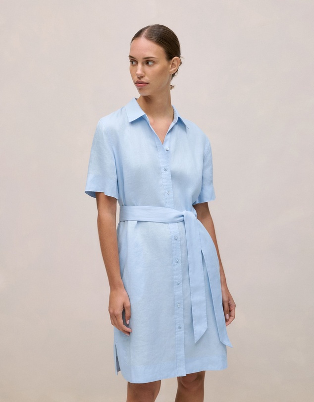 Trenery - Linen Belted Shift Dress in Blue Marble