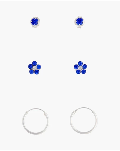 Lovisa - Sterling Silver Blue Stud, Flower & Hoop Pack