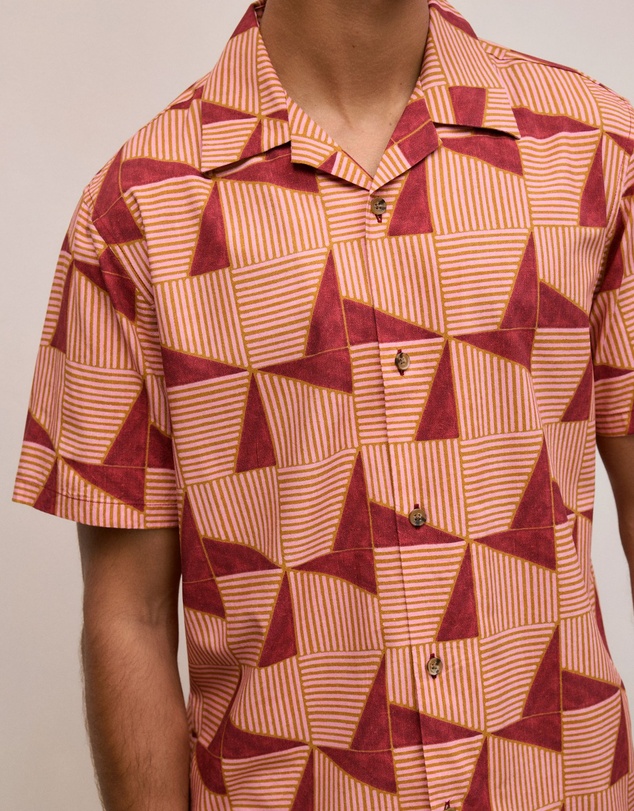Trenery - Escher Camp Collar Shirt in Crimson