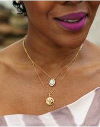Georgini - Georgini Opal Glow Blue Created Opal Evil Eye Gold Medallion