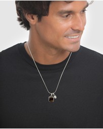 Kuzzoi - ICONIC EXCLUSIVE - Necklace Male Square Brown Tigers Eye 925 Sterling Silver