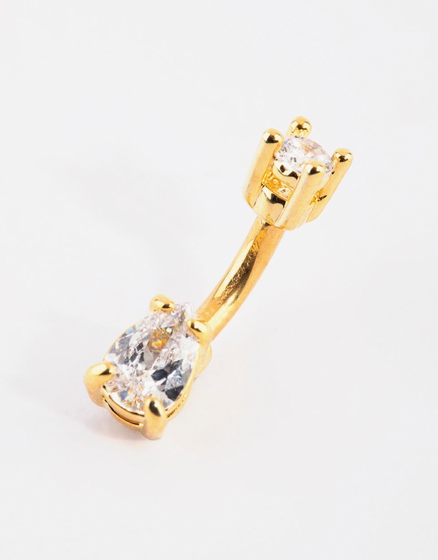 Lovisa - Gold Plated Titanium Pear Diamante Small Belly Bar