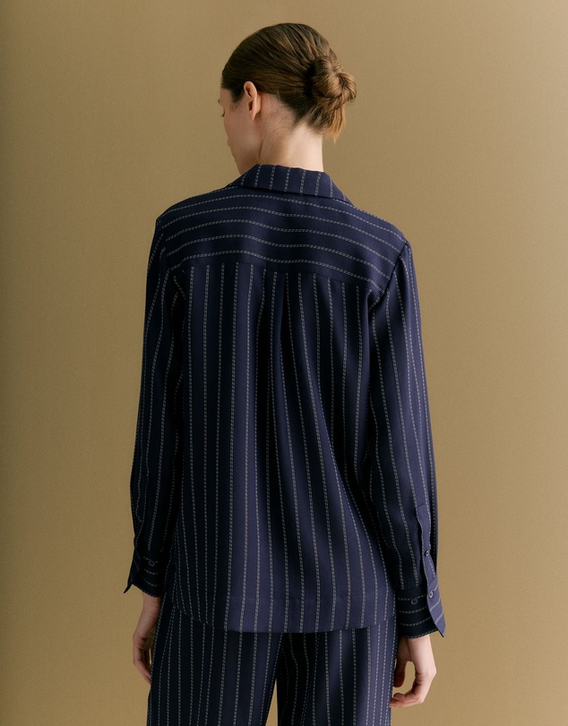 Trenery - Rope Stripe Long Sleeve Shirt in Navy