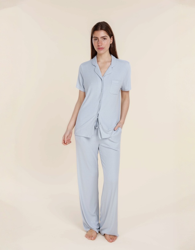 Gingerlilly - Lyon Ribbed Short Sleeve Button Up Top