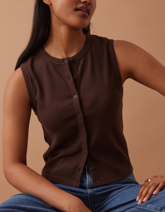 Ceres Life - Lyla Button Through Rib Tank