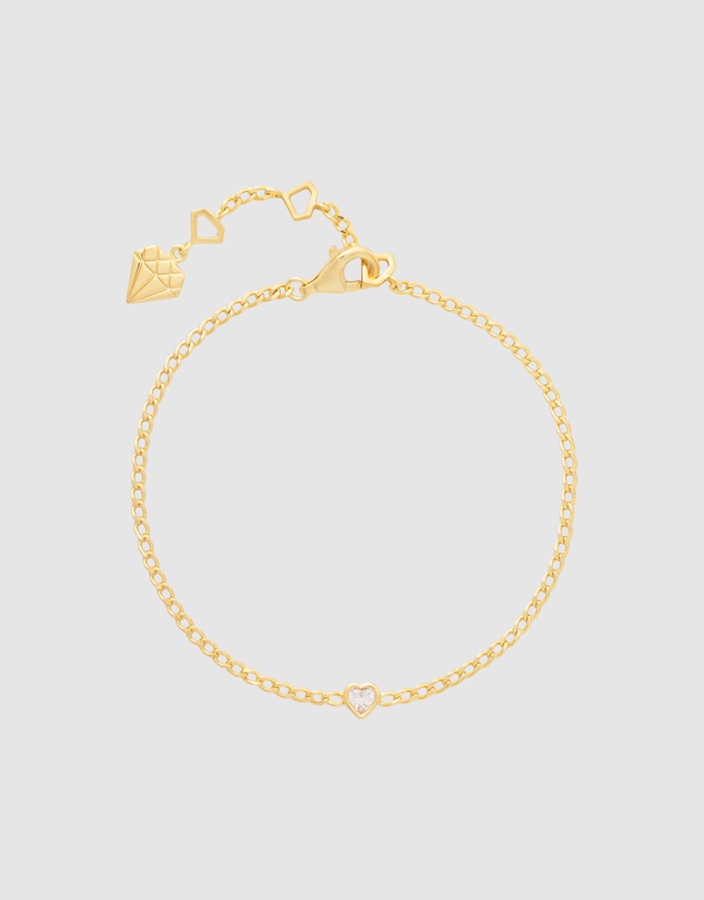 Wanderlust + Co - Heart Bezel 14K Gold Vermeil Curb Chain Bracelet