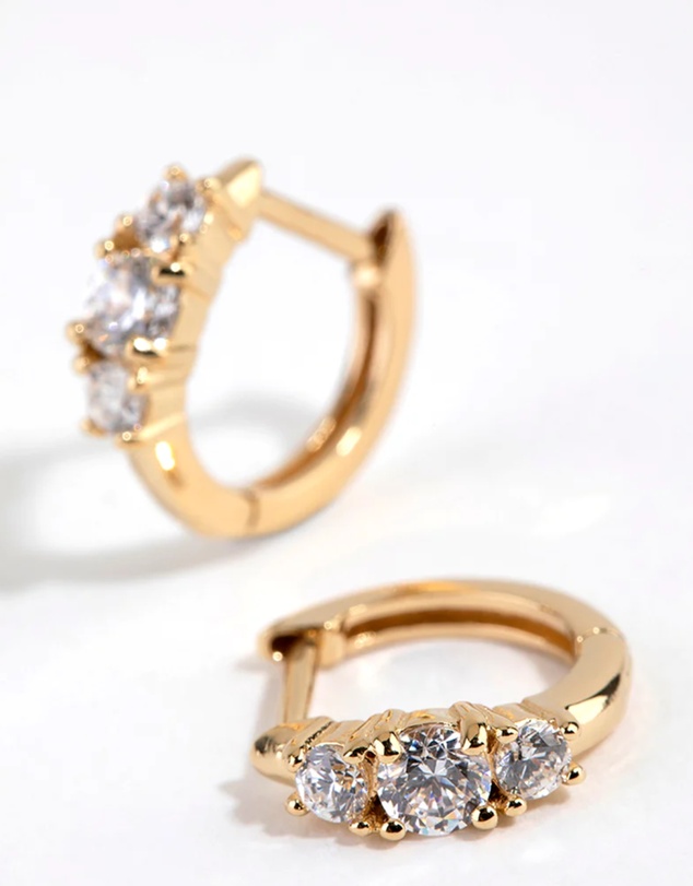 Lovisa - Gold Plated Sterling Silver Round Cubic Zirconia Huggie Earrings