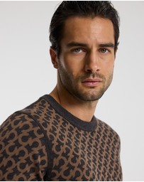 Calibre - Monogram Jacquard Merino Wool Sweater Camel