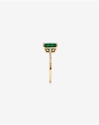 Michael Hill - Emerald Cut Green Created Emerald Gemstone and Diamond Ring in 10kt Yellow Gold