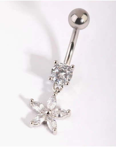 Lovisa - Surgical Steel Cubic Zirconia Flower Belly Bar