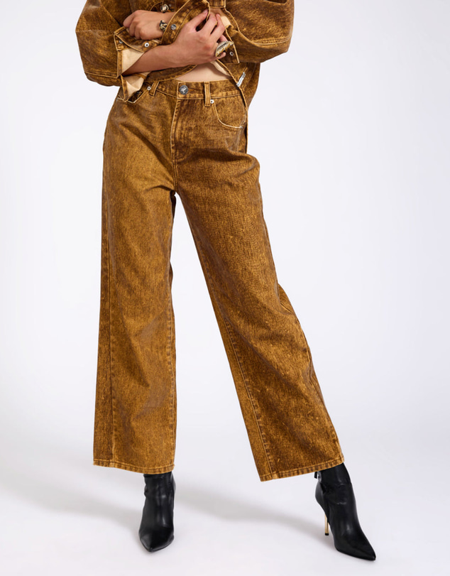 ONE TEASPOON - Baxters Mid Waist Wide Leg Denim Jeans - Burnt Tobacco
