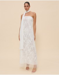 CHANCERY - Sana Strapless Sheer Lace Maxi Dress with Scarf